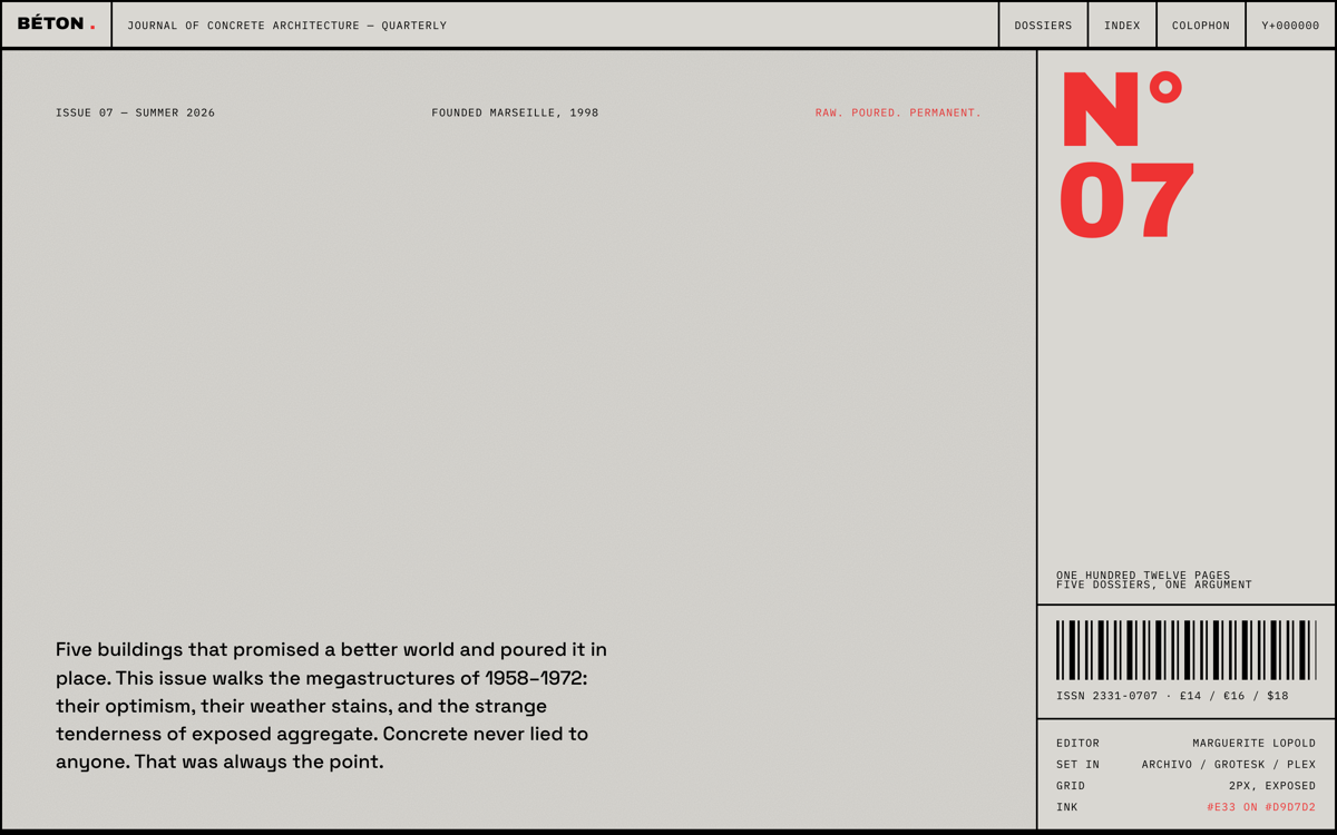 Pass 1 screenshot of the BÉTON cover block during the build