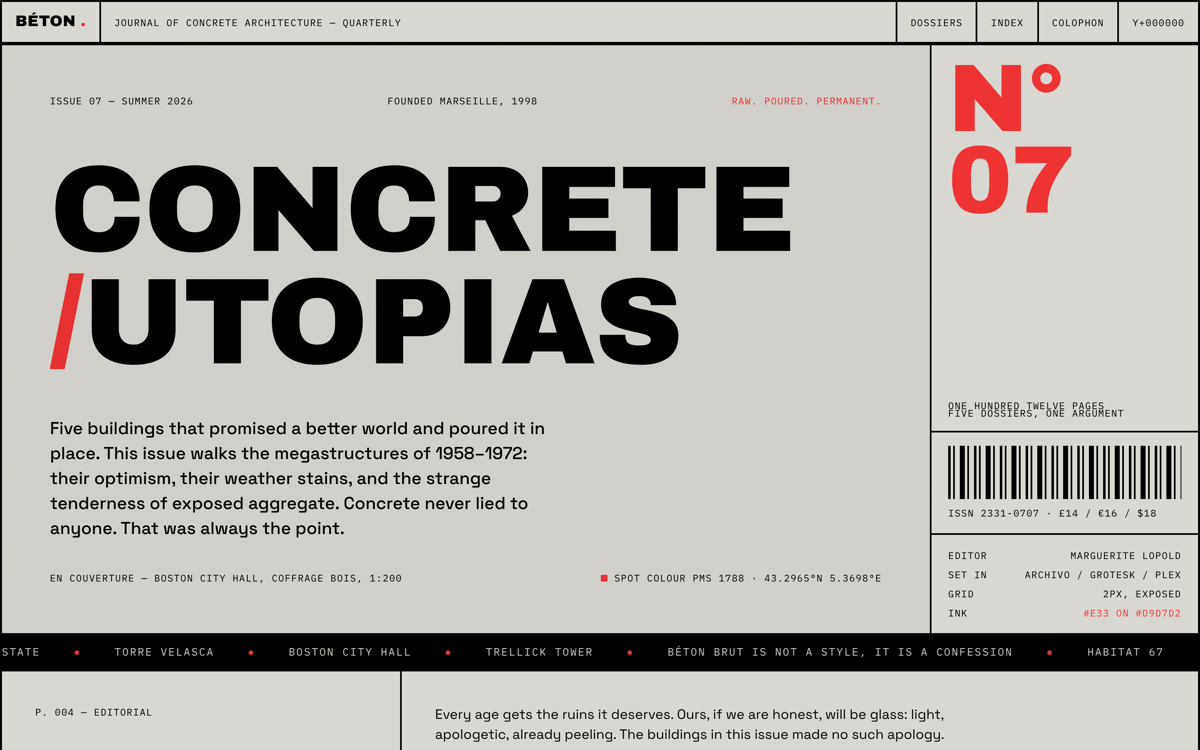 Final pass screenshot of the finished BÉTON cover block